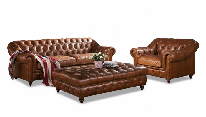 Diseño Chesterfield tres plazas sofá de cuero acolchado sofás sofá asiento nuevo