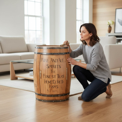 Estantería de vino, bar en casa, madera vintage, mesa de bar, armarios de madera, redondo, nuevo.