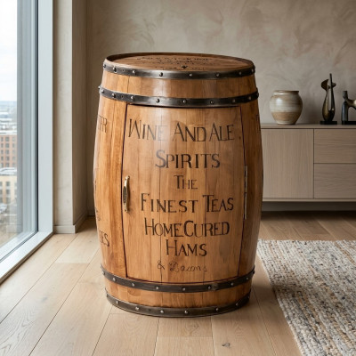 Estantería de vino, bar en casa, madera vintage, mesa de bar, armarios de madera, redondo, nuevo.