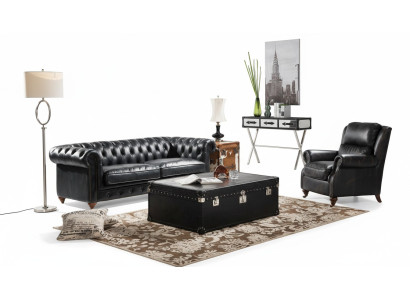 Lujo Chesterfield conjunto de sofás 3+1 mesita de café Set de 4 piezas Sofá de cuero