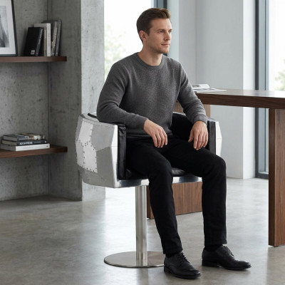 Silla Sillas Cuero aluminio diseño muebles Comedor Sillón Aviador cuero genuino
