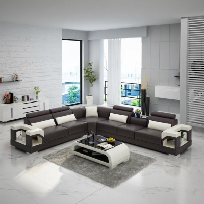 Sofá de cuero Sofá Sofá Tapizado Sofá de salón Sofá de cuero de diseñador Forma de L conjunto de tapizados