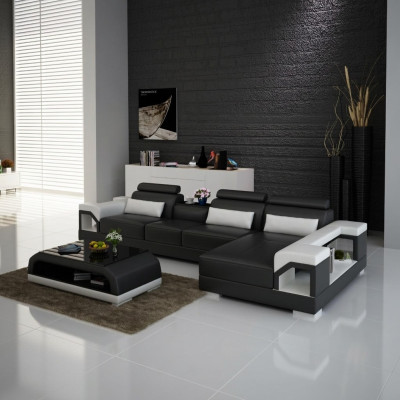 Sofá en forma de L de diseño moderno con USB, conjunto de sofá de esquina de cuero para la sala de estar.