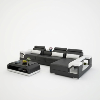 Sofá en forma de L de diseño moderno con USB, conjunto de sofá de esquina de cuero para la sala de estar.