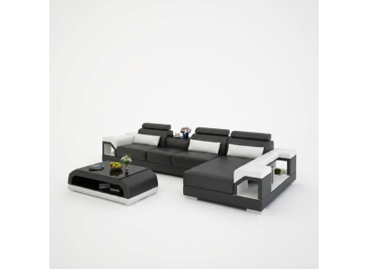 Sofá en forma de L de diseño moderno con USB, conjunto de sofá de esquina de cuero para la sala de estar.