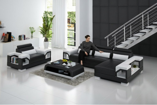 Conjunto de sofá de esquina en forma de L, sofá sillón moderno de cuero, nuevo.