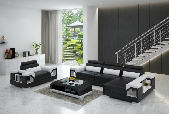 Conjunto de sofá de esquina en forma de L, sofá sillón moderno de cuero, nuevo.