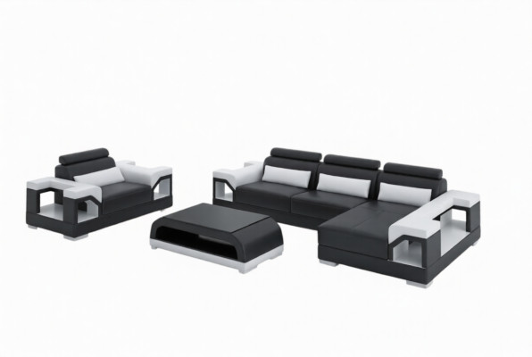 Conjunto de sofá de esquina en forma de L, sofá sillón moderno de cuero, nuevo.