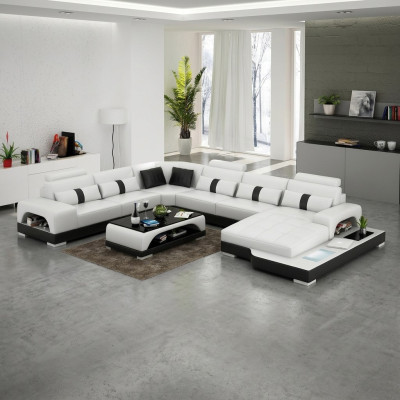 Sofá de cuero de esquina de diseño de lujo Sala de estar conjunto de sofás sofá de cuero sofá acolchado esquina