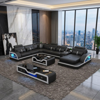 Conjunto de esquinero sofá de cuero Diseño sofá rinconera de lujo sala de estar sofá sofá sofá acolchado
