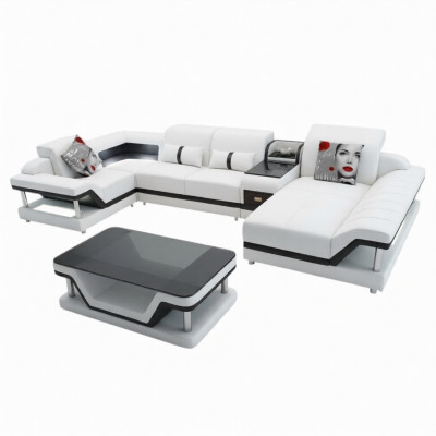 Sofá en forma de U Mesa de centro Conjunto de muebles tapizados Sofá esquinero Diseño Sofá esquinero LED USB