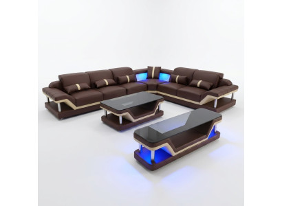 Conjunto de sala de estar en forma de L, sofá esquinero, mesa de centro, aparador, diseño, conjunto de sala de estar con USB, 3 piezas.