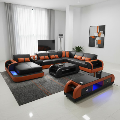 Diseño de sofá de esquina de cuero de lujo Sofá de esquina Conjunto de sala de estar sofá de cuero sofá sofá acolchado
