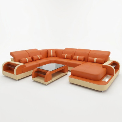 Muebles de salón en forma de sofá de cuero tapizado en forma de esquina sofá sofá de cuero y textil nuevo con puerto USB.