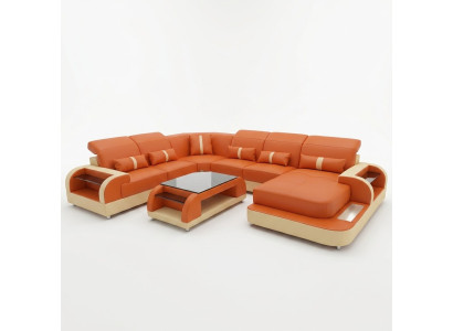 Muebles de salón en forma de sofá de cuero tapizado en forma de esquina sofá sofá de cuero y textil nuevo con puerto USB.