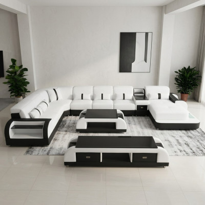Muebles de salón sofá de esquina conjunto de sofás de cuero acolchado asiento esquina sofá USB Sonido