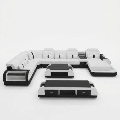 Muebles de salón sofá de esquina conjunto de sofás de cuero acolchado asiento esquina sofá USB Sonido