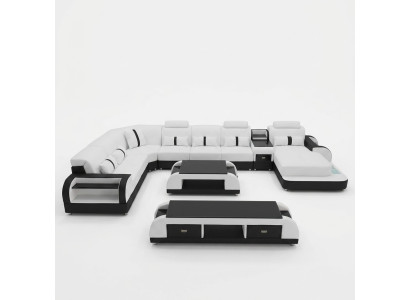 Muebles de salón sofá de esquina conjunto de sofás de cuero acolchado asiento esquina sofá USB Sonido