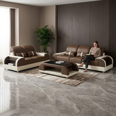 Muebles de diseñador Set de sofá de tres plazas y tres plazas moderno Sofá Asiento Sofá Sofá de cuero Nuevo