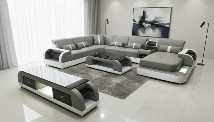 Sofá de esquina sofá sillón conjunto de sala de estar conjunto de tapicería USB iluminado