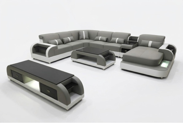 Sofá de esquina sofá sillón conjunto de sala de estar conjunto de tapicería USB iluminado