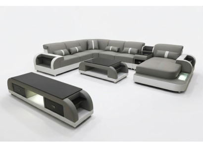 Sofá de esquina sofá sillón conjunto de sala de estar conjunto de tapicería USB iluminado