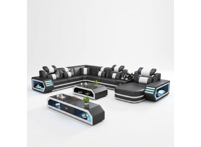 Sofá esquinero acolchado Conjunto de sala de estar inusual Sofá en forma de L Sofás USB LED