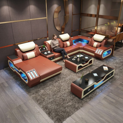 Sofá de esquina extravagante, sofá seccional acolchado y juego de salón con sofá USB LED.