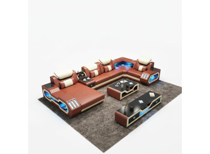 Sofá de esquina extravagante, sofá seccional acolchado y juego de salón con sofá USB LED.