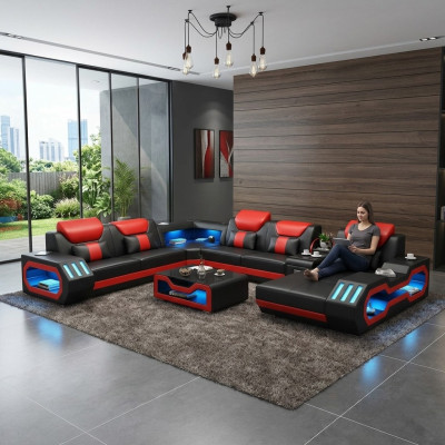 Sofá en forma de U, mesa de centro, conjunto acolchado de esquina, sofá de esquina, sofá, cojín, esquina de asiento.
