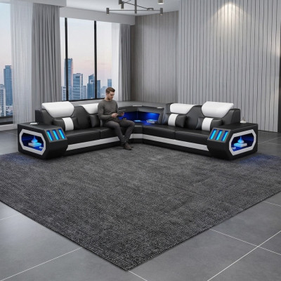Sofá de esquina tapizado en forma de L mesa de centro aparador sofá de cuero salón nuevo