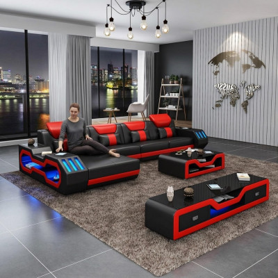 Conjunto de salón en forma de L sofá esquina + mesa de centro + aparador Diseño conjunto de salón