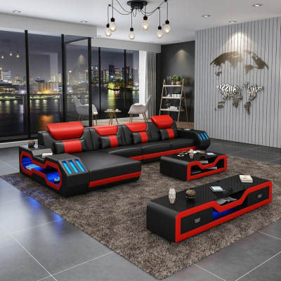 Conjunto de salón en forma de L sofá esquina + mesa de centro + aparador Diseño conjunto de salón