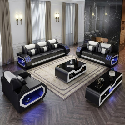 Sofá de cuero Sofá Esquina 3-2-1 Asientos Conjunto Diseño Moderno Sofá con USB