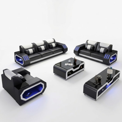 Sofá de cuero Sofá Esquina 3-2-1 Asientos Conjunto Diseño Moderno Sofá con USB