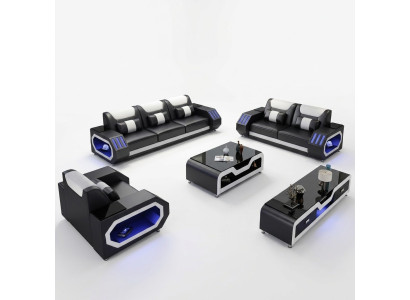 Sofá de cuero Sofá Esquina 3-2-1 Asientos Conjunto Diseño Moderno Sofá con USB