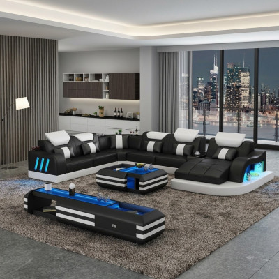 Sofá de esquina, original conjunto de muebles tapizados para esquina, sofás sofisticados con USB LED.