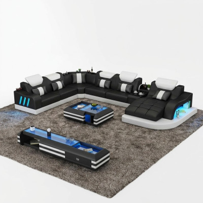 Sofá de esquina, original conjunto de muebles tapizados para esquina, sofás sofisticados con USB LED.