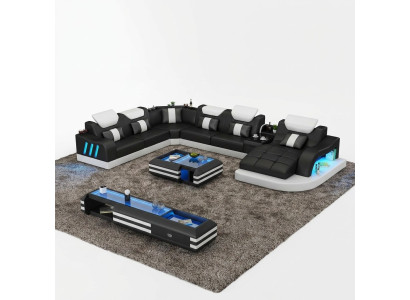 Sofá de esquina, original conjunto de muebles tapizados para esquina, sofás sofisticados con USB LED.