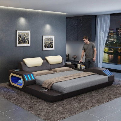 Cama de diseño de lujo marco de cama cama de cuero camas USB de lujo doble cama de hotel acolchada.