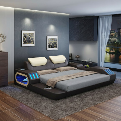 Cama de diseño de lujo marco de cama cama de cuero camas USB de lujo doble cama de hotel acolchada.
