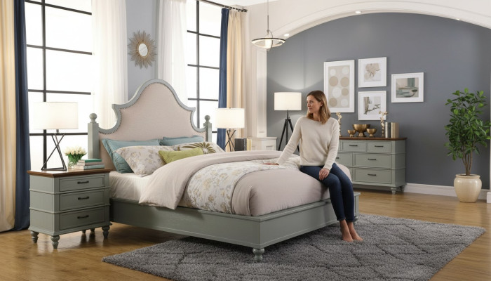 Diseño de dormitorio de lujo Set cama 2 mesitas de noche Cómoda juego camas hotel