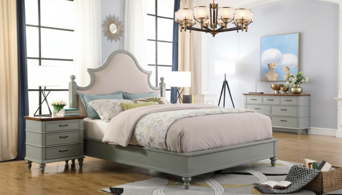 Diseño de dormitorio de lujo Set cama 2 mesitas de noche Cómoda juego camas hotel