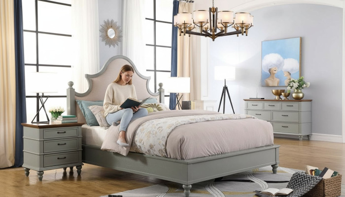 Dormitorio Set Cama 2x Mesita de Noche Consola Camas Textiles Dobles Hotel Acolchados