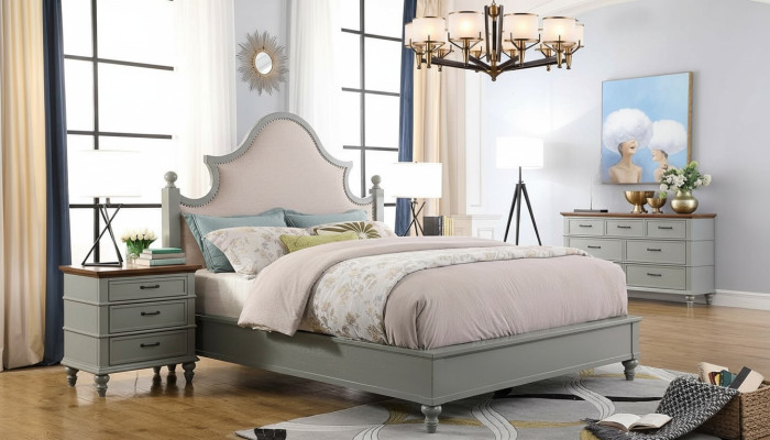 Dormitorio Set Cama 2x Mesita de Noche Consola Camas Textiles Dobles Hotel Acolchados