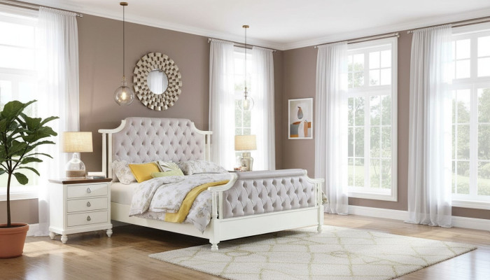 Dormitorio Set Cama 2x Mesita de Noche 3 pzas. Camas Fundador Época Lujo Chesterfield