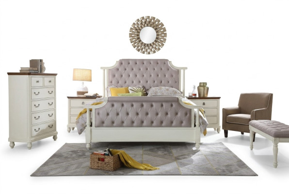 Dormitorio Set Cama 2x Mesita de Noche 3 pzas. Camas Fundador Época Lujo Chesterfield