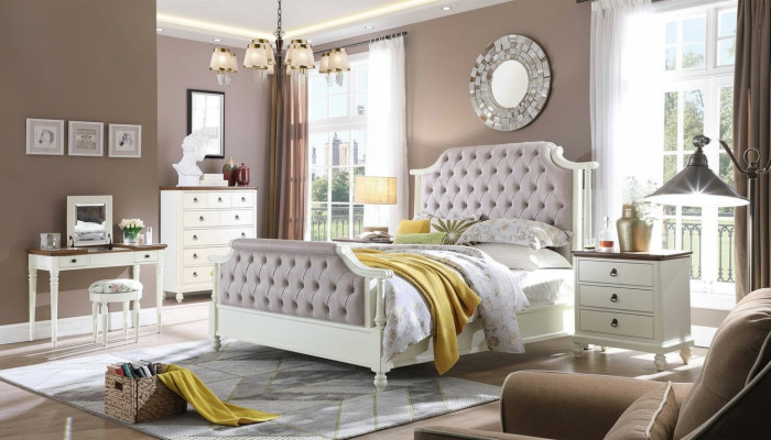 Juego completo de dormitorio: cama barroca real, tocador, mesita de noche - 6 piezas.