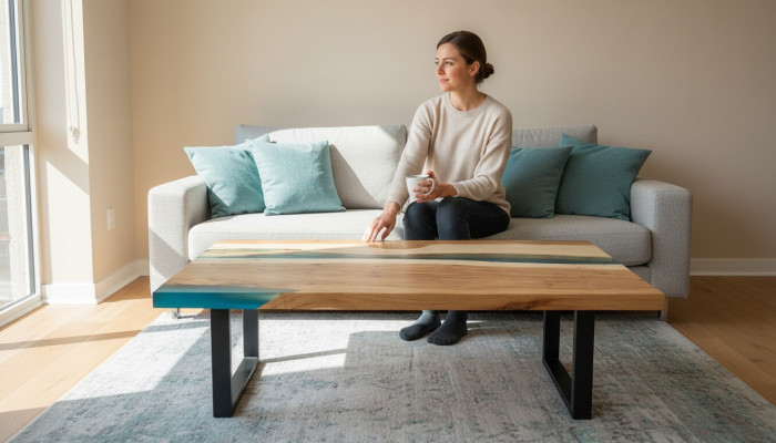 Mesa de centro River Table Resina epoxi Madera maciza Mesas 120x70 Mesa de río Madera real.