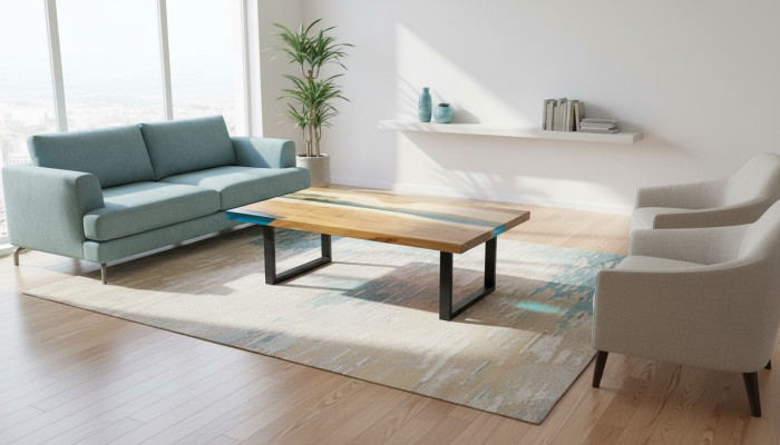 Mesa de centro River Table Resina epoxi Madera maciza Mesas 120x70 Mesa de río Madera real.